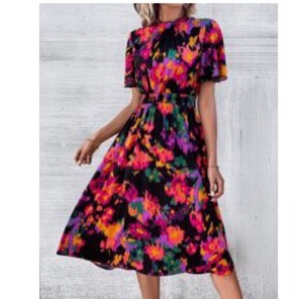 SHEIN Vibrant Floral Midi Dress